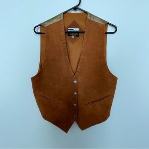Vintage Mona Mode Brown Suede Leather Vest Size Small